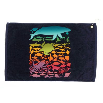 Cool Rainbow Ocean Sea Life Grommeted Golf Towel