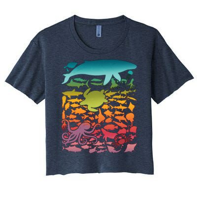 Cool Rainbow Ocean Sea Life Women's Crop Top Tee