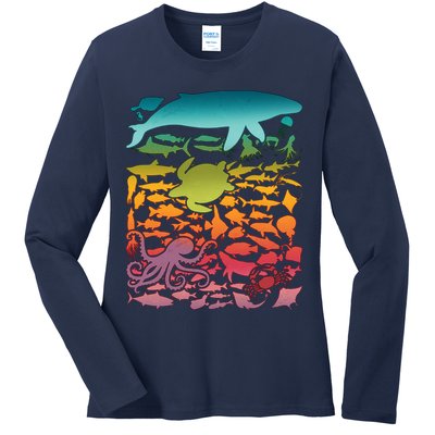 Cool Rainbow Ocean Sea Life Ladies Long Sleeve Shirt