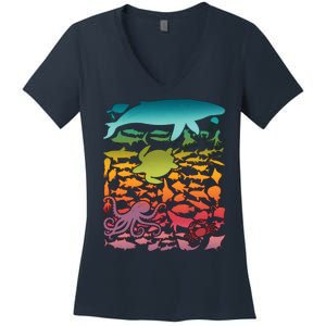 Cool Rainbow Ocean Sea Life Women's V-Neck T-Shirt