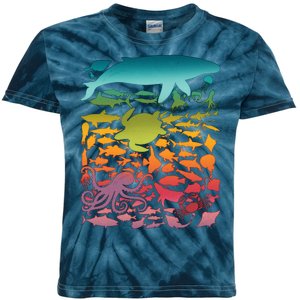 Cool Rainbow Ocean Sea Life Kids Tie-Dye T-Shirt