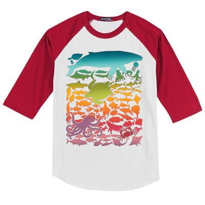 Cool Rainbow Ocean Sea Life Kids Colorblock Raglan Jersey