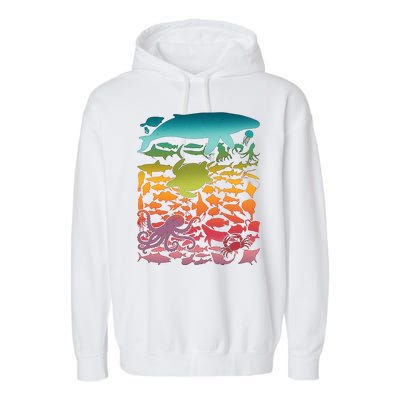 Cool Rainbow Ocean Sea Life Garment-Dyed Fleece Hoodie