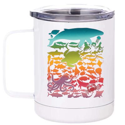 Cool Rainbow Ocean Sea Life 12 oz Stainless Steel Tumbler Cup