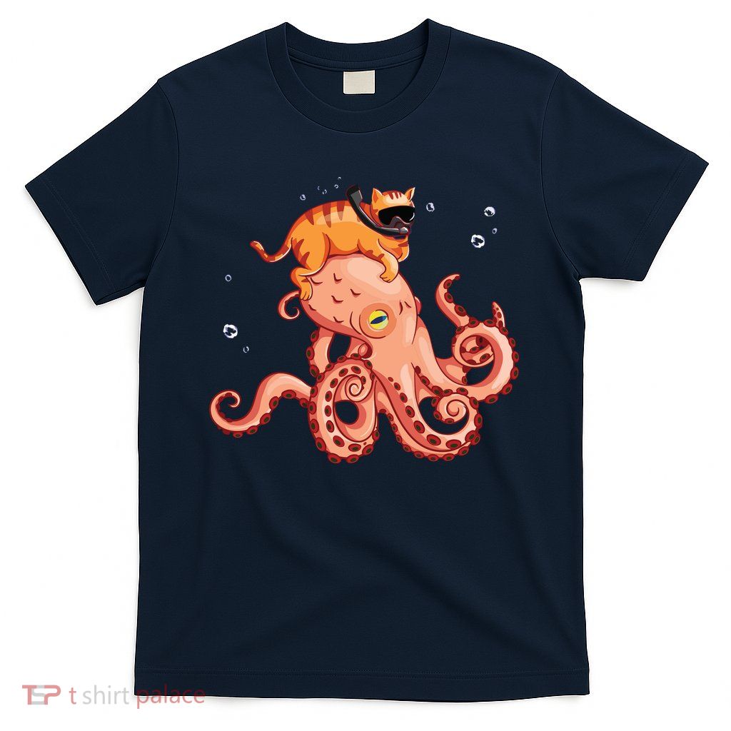 Cat Riding Octopus Funny T-Shirt