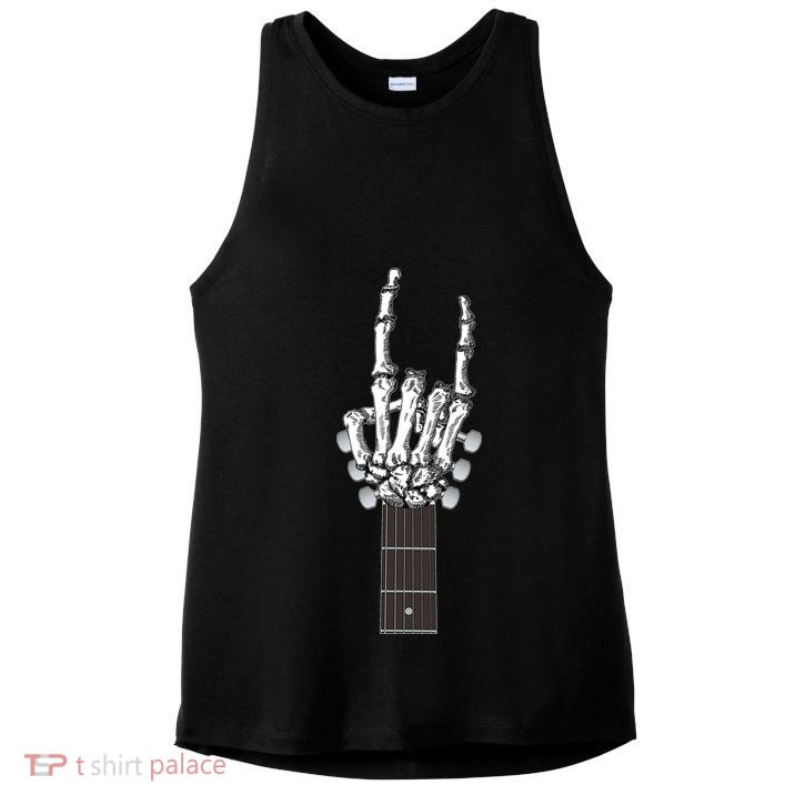 Cool Rock On Skeleton Guitar Ladies PosiCharge Tri-Blend Wicking Tank