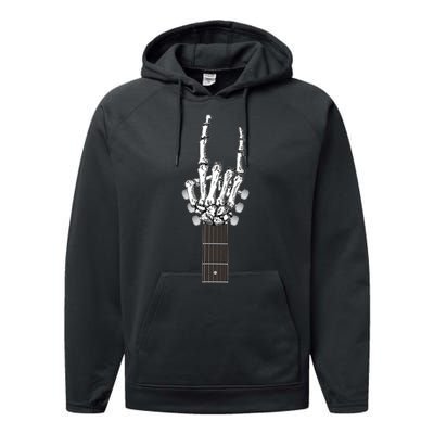 Cool Rock On Skeleton Guitar Performance Fleece Hoodie