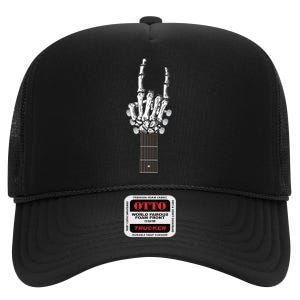 Cool Rock On Skeleton Guitar High Crown Mesh Back Trucker Hat