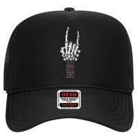 Cool Rock On Skeleton Guitar High Crown Mesh Back Trucker Hat