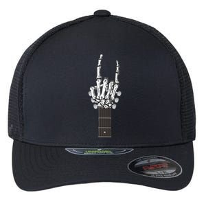 Cool Rock On Skeleton Guitar Flexfit Unipanel Trucker Cap