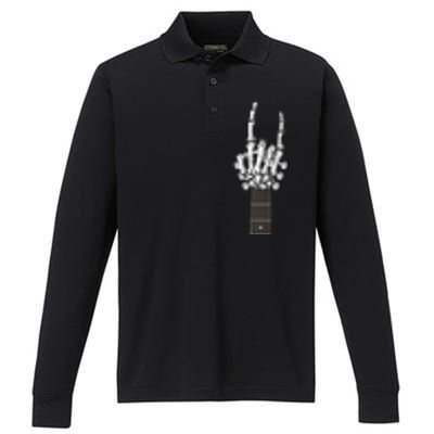 Cool Rock On Skeleton Guitar Performance Long Sleeve Polo