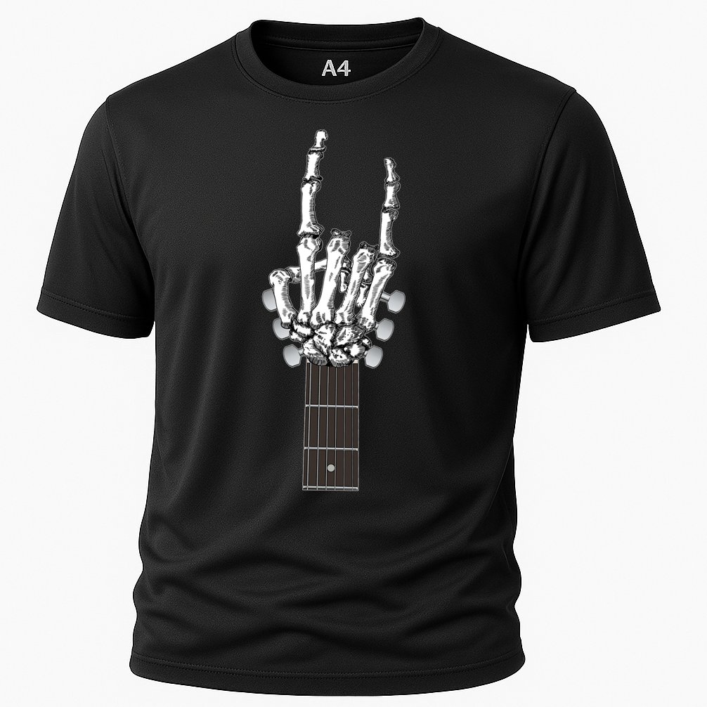 Cool Rock On Skeleton Guitar Cooling Performance Crew T-Shirt