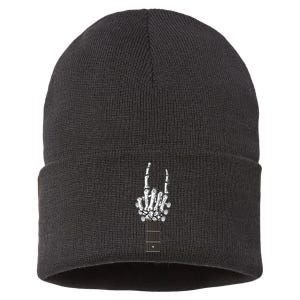 Cool Rock On Skeleton Guitar Sustainable Knit Beanie