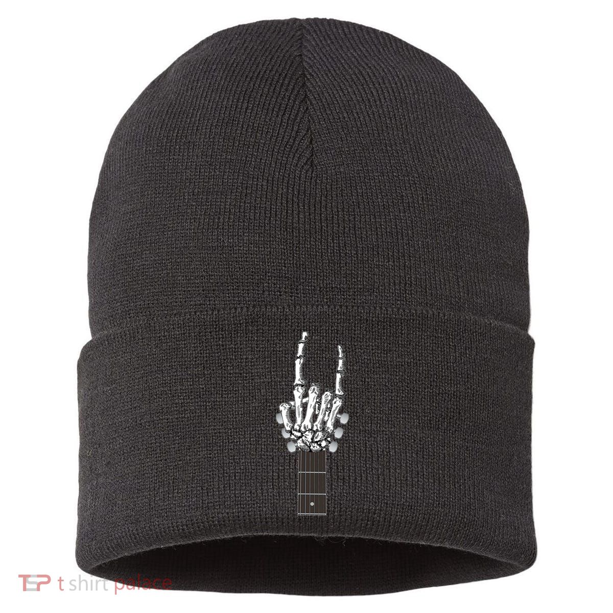 Cool Rock On Skeleton Guitar Sustainable Knit Beanie