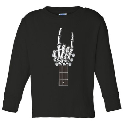 Cool Rock On Skeleton Guitar Toddler Long Sleeve Shirt