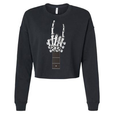 Cool Rock On Skeleton Guitar Cropped Pullover Crew