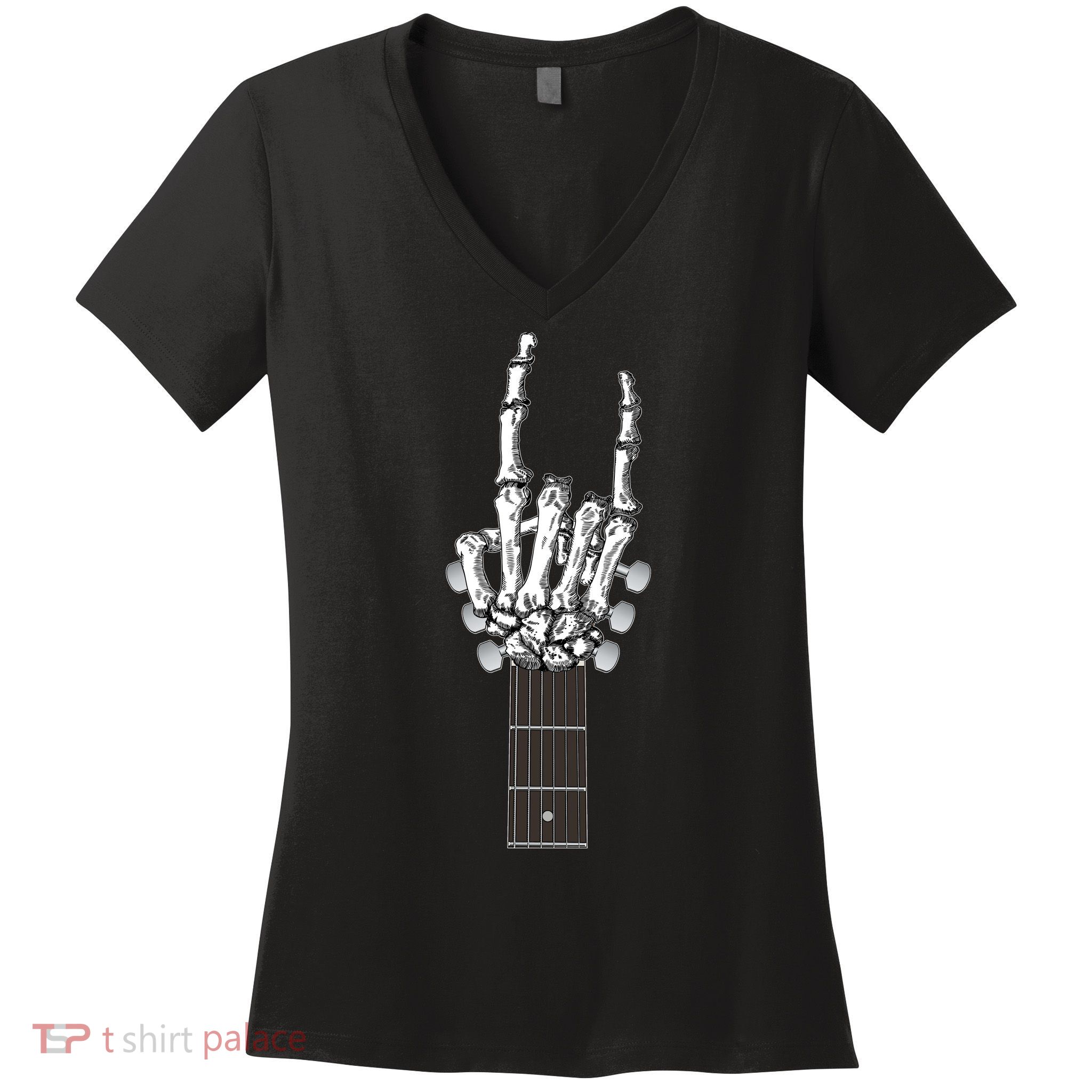 Cool Rock On Skeleton Guitar Women's V-Neck T-Shirt