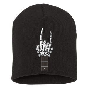 Cool Rock On Skeleton Guitar Short Acrylic Beanie