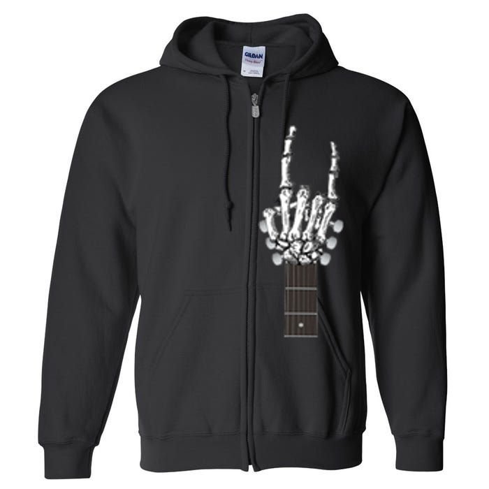 Cool Rock On Skeleton Guitar Full Zip Hoodie