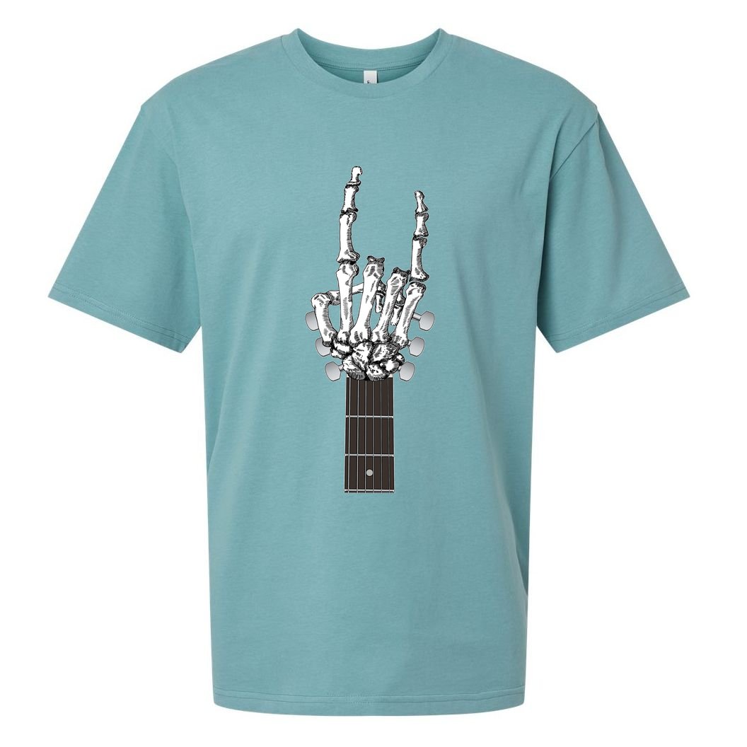 Cool Rock On Skeleton Guitar Sueded Cloud Jersey T-Shirt