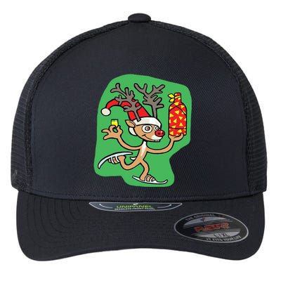 Christmas Reindeer On Ice Flexfit Unipanel Trucker Cap