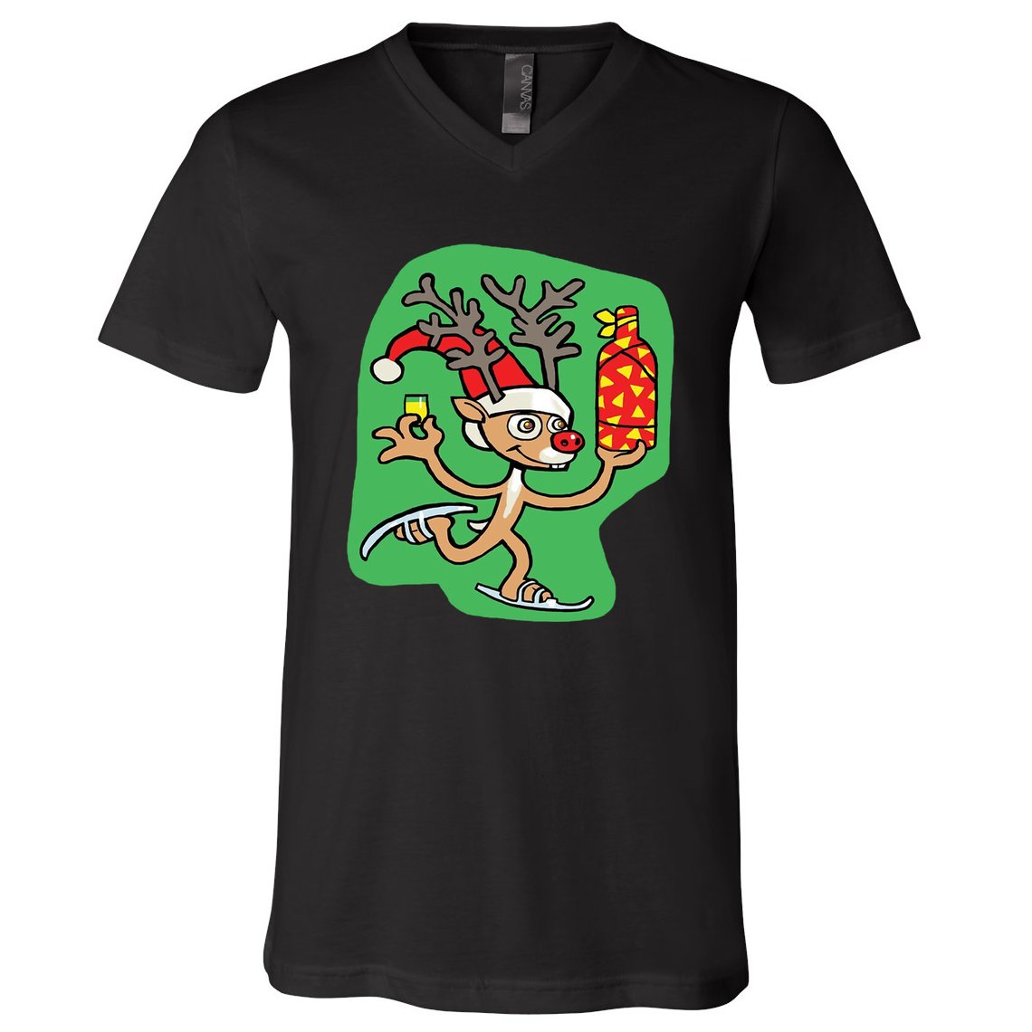 Christmas Reindeer On Ice V-Neck T-Shirt