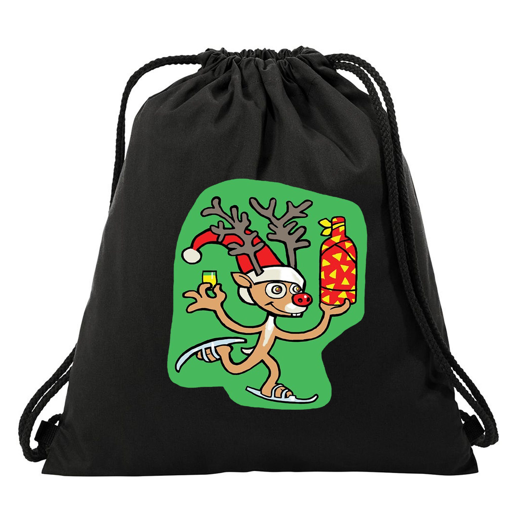 Christmas Reindeer On Ice Drawstring Bag