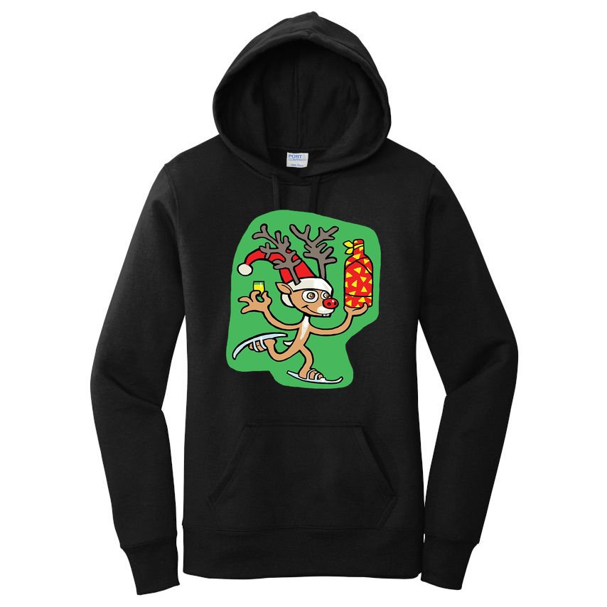 Christmas Reindeer On Ice Women's Pullover Hoodie