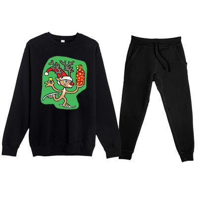 Christmas Reindeer On Ice Premium Crewneck Sweatsuit Set