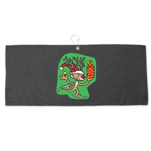 Christmas Reindeer On Ice Large Microfiber Waffle Golf Towel