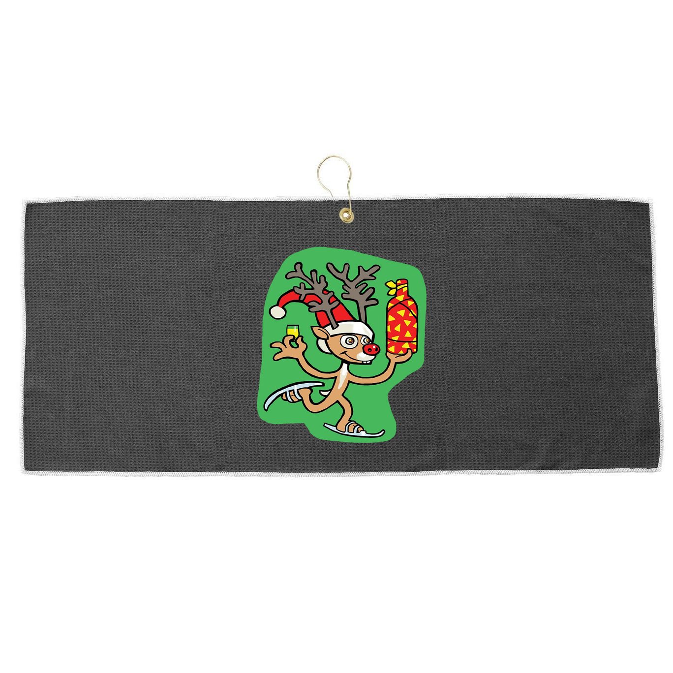 Christmas Reindeer On Ice Large Microfiber Waffle Golf Towel