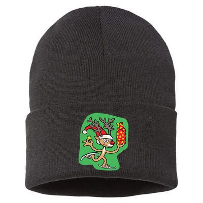 Christmas Reindeer On Ice Sustainable Knit Beanie