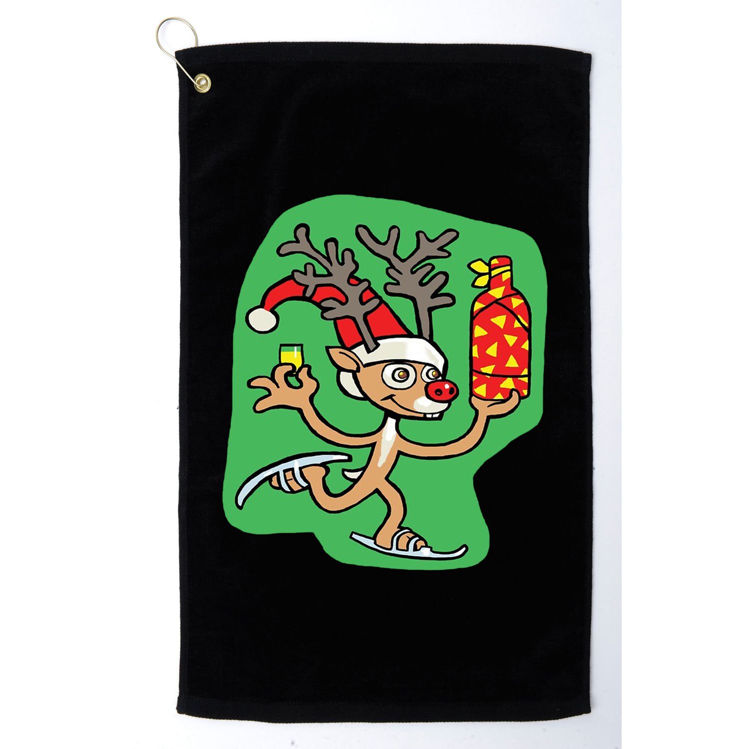 Christmas Reindeer On Ice Golf Towel