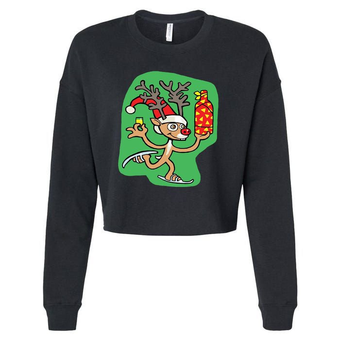 Christmas Reindeer On Ice Cropped Pullover Crew