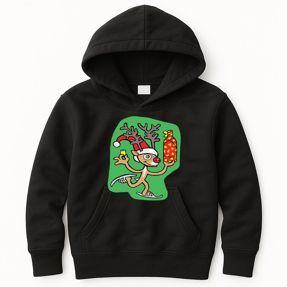 Christmas Reindeer On Ice Kids Hoodie