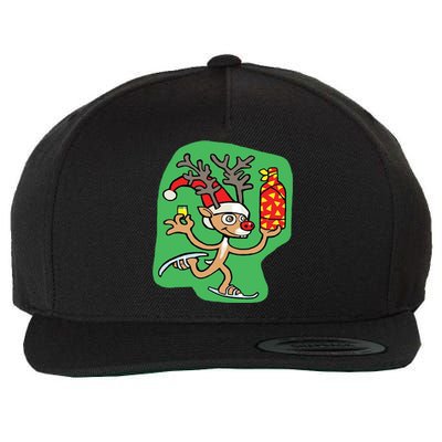 Christmas Reindeer On Ice Wool Snapback Cap