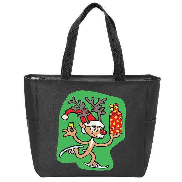 Christmas Reindeer On Ice Zip Tote Bag