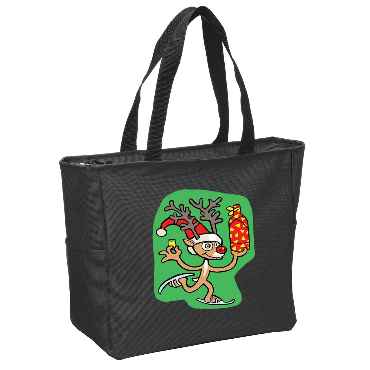 Christmas Reindeer On Ice Zip Tote Bag