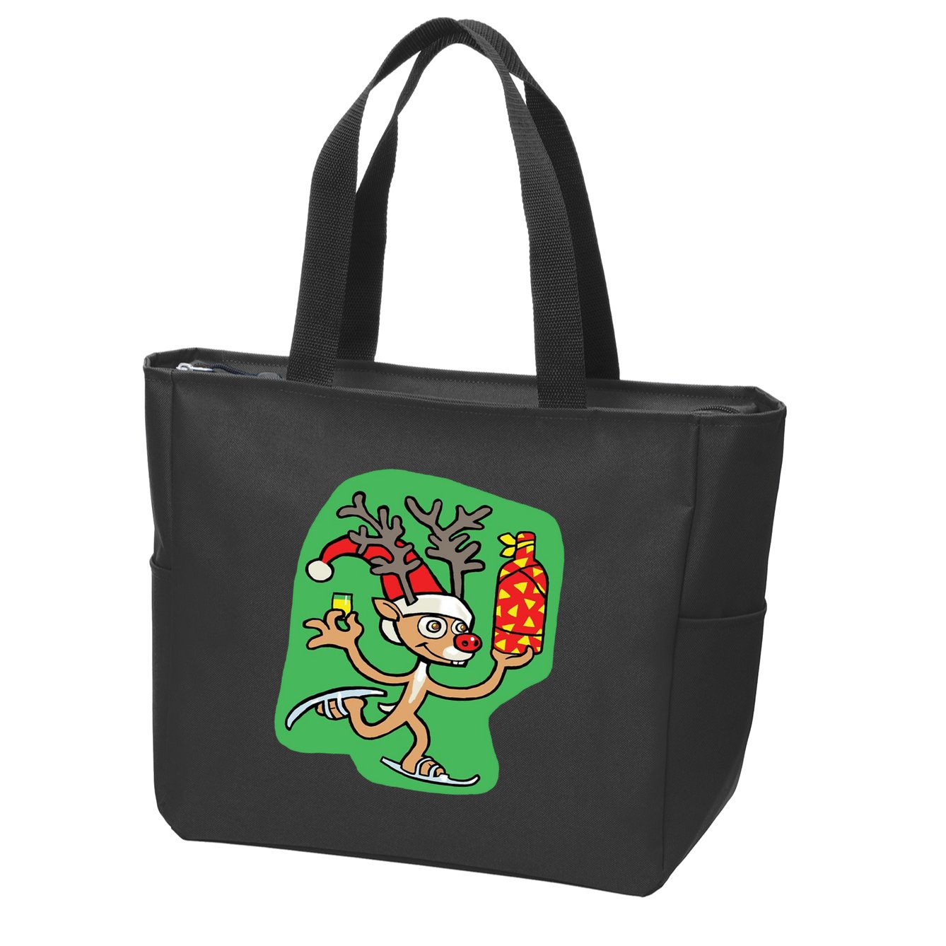 Christmas Reindeer On Ice Zip Tote Bag