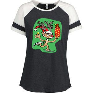 Christmas Reindeer On Ice Enza Ladies Jersey Colorblock Tee