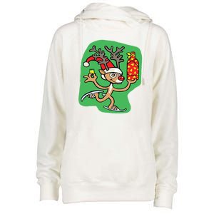 Christmas Reindeer On Ice Womens Funnel Neck Pullover Hood