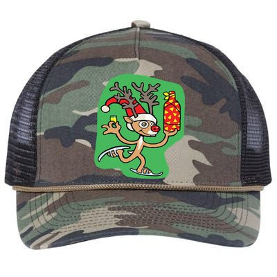 Christmas Reindeer On Ice Retro Rope Trucker Hat Cap