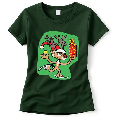Christmas Reindeer On Ice Womens T-Shirt
