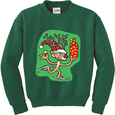 Christmas Reindeer On Ice Kids Sweatshirt