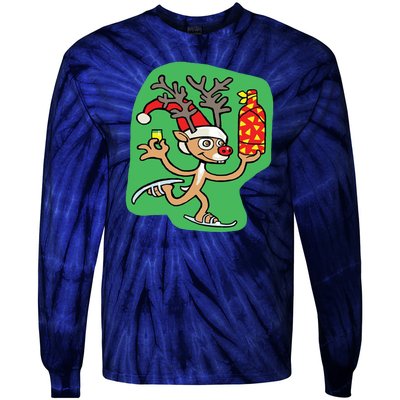 Christmas Reindeer On Ice Tie-Dye Long Sleeve Shirt