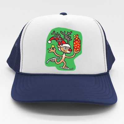 Christmas Reindeer On Ice Trucker Hat