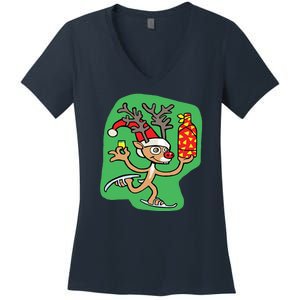 Christmas Reindeer On Ice Women's V-Neck T-Shirt