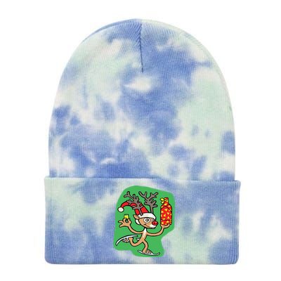 Christmas Reindeer On Ice Tie Dye 12in Knit Beanie