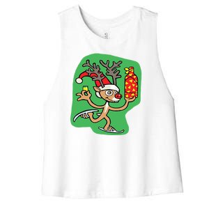 Christmas Reindeer On Ice Women's Racerback Cropped Tank