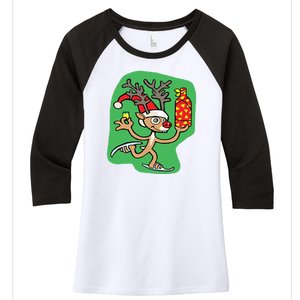 Christmas Reindeer On Ice Women's Tri-Blend 3/4-Sleeve Raglan Shirt